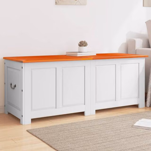 Berkfield Home Acacia Wood Storage Chest with Soft-Close Lid in Brown and White