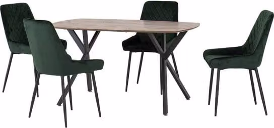Seconique Athens Oak Rectangular Dining Set with 4 Green Upholstered Chairs