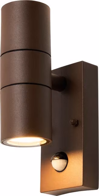 Litecraft Fibo Outdoor Up and Down Wall Light with PIR Motion Sensor in Brown