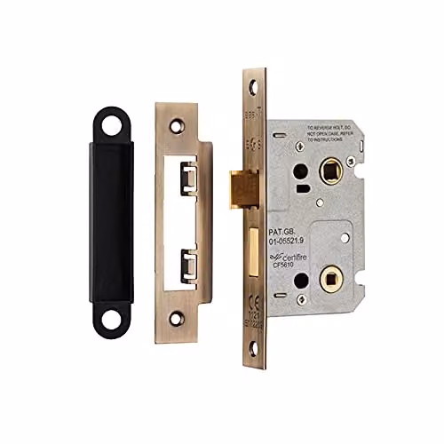 Loops Antique Brass Locking Bathroom Door Sashlock Latch with Square Forend, 64mm – 2