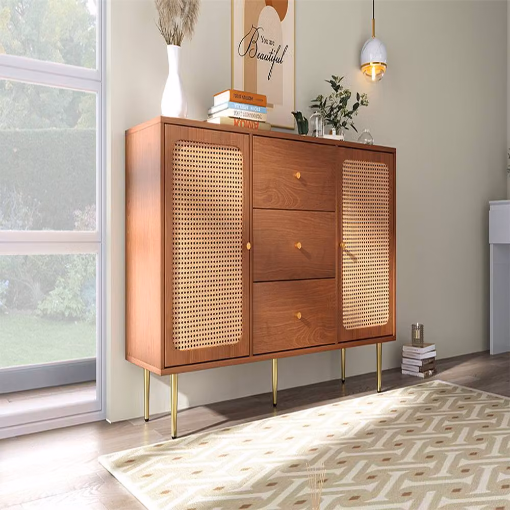 Rolipo Walnut and Rattan Mid-Century Sideboard Cabinet in Brown – 2