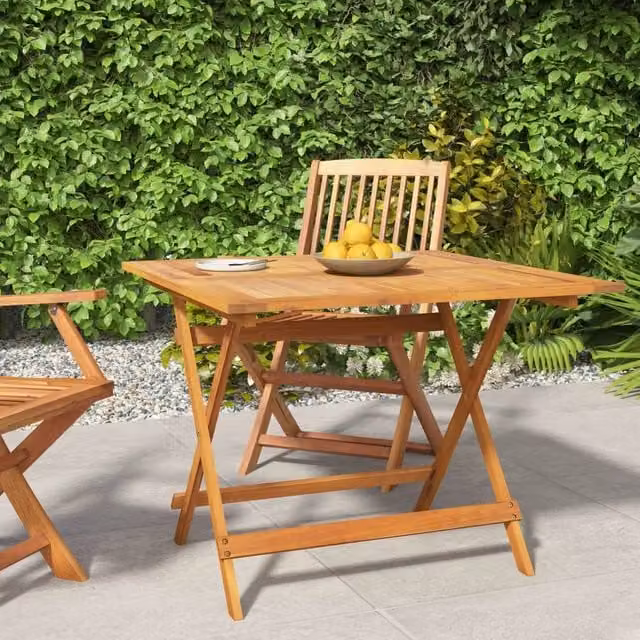 Berkfield Home Folding Garden Table in Brown Solid Acacia Wood, W/D/H: 90 x 90 x 75 cm