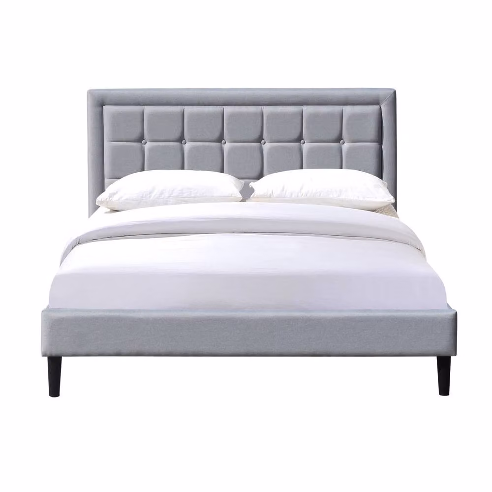 Comfy Living Ltd Upholstered Fabric Bedframe with Buttoned Headboard in Grey, Size: Double (W: 140 cm x L: 200 cm) – 2