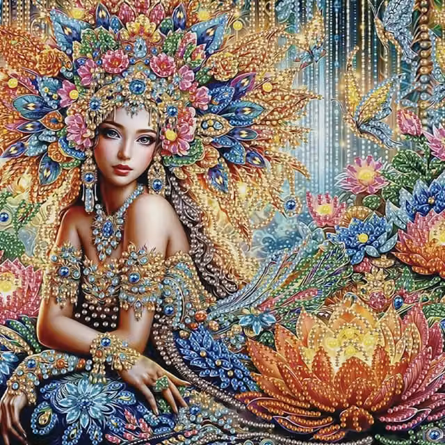 Syntego Thai Lady with Lotus Flower Diamond Painting Kit, Multicolour