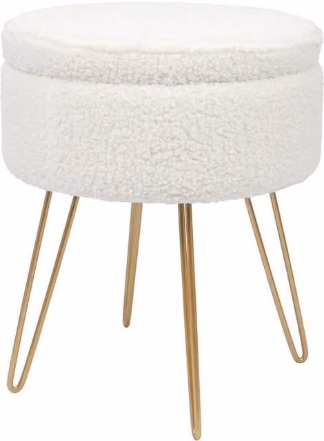 Harbour Housewares Round Boucle Storage Footstool in Cream and Gold