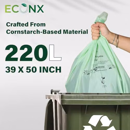 ECONX Green Compostable Wheelie Bin Liners, 220L, 10 Pack – 8