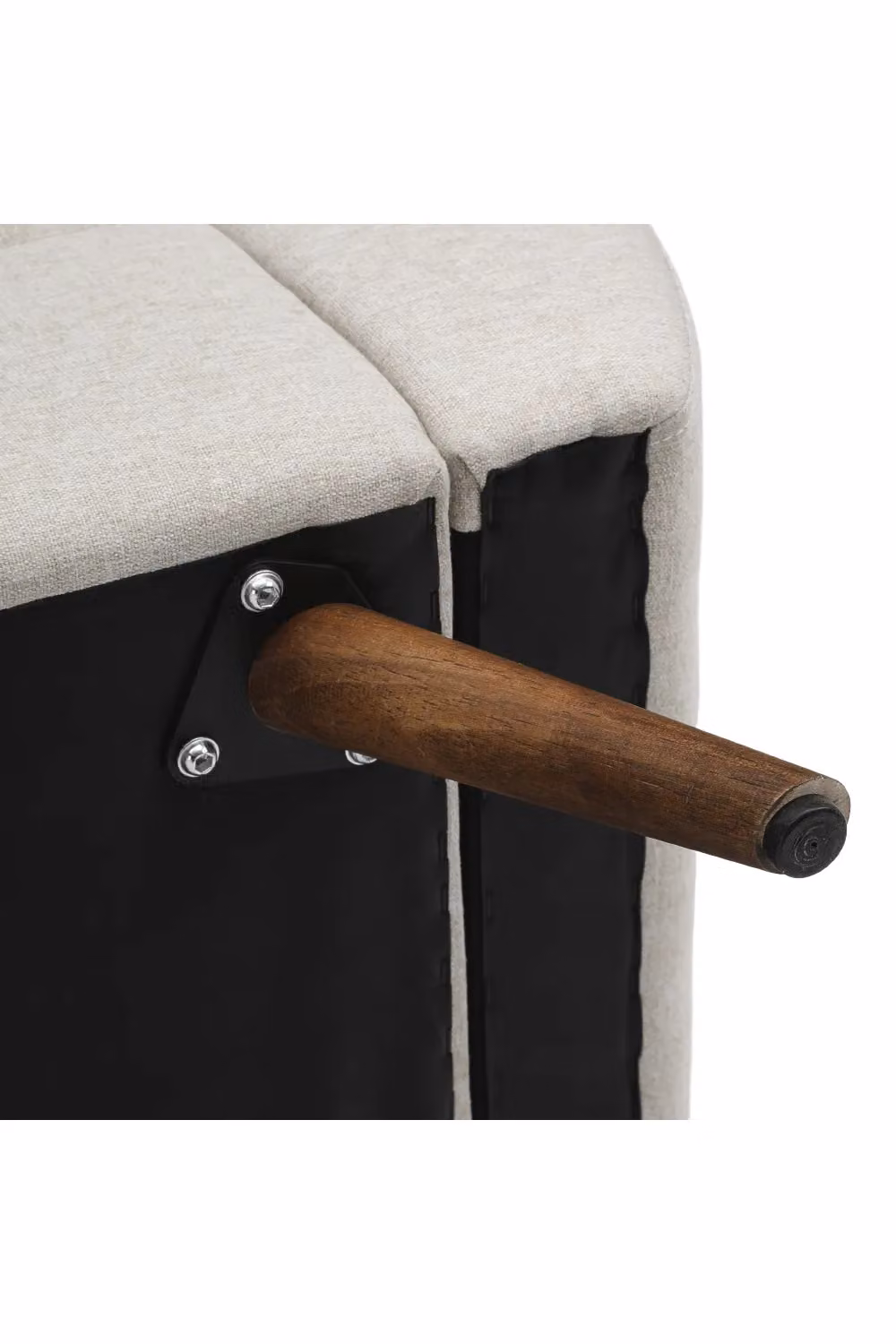 Living and Home 2-Seat Linen Upholstered Storage Bench with Side Arms and Walnut Legs in Beige – 3