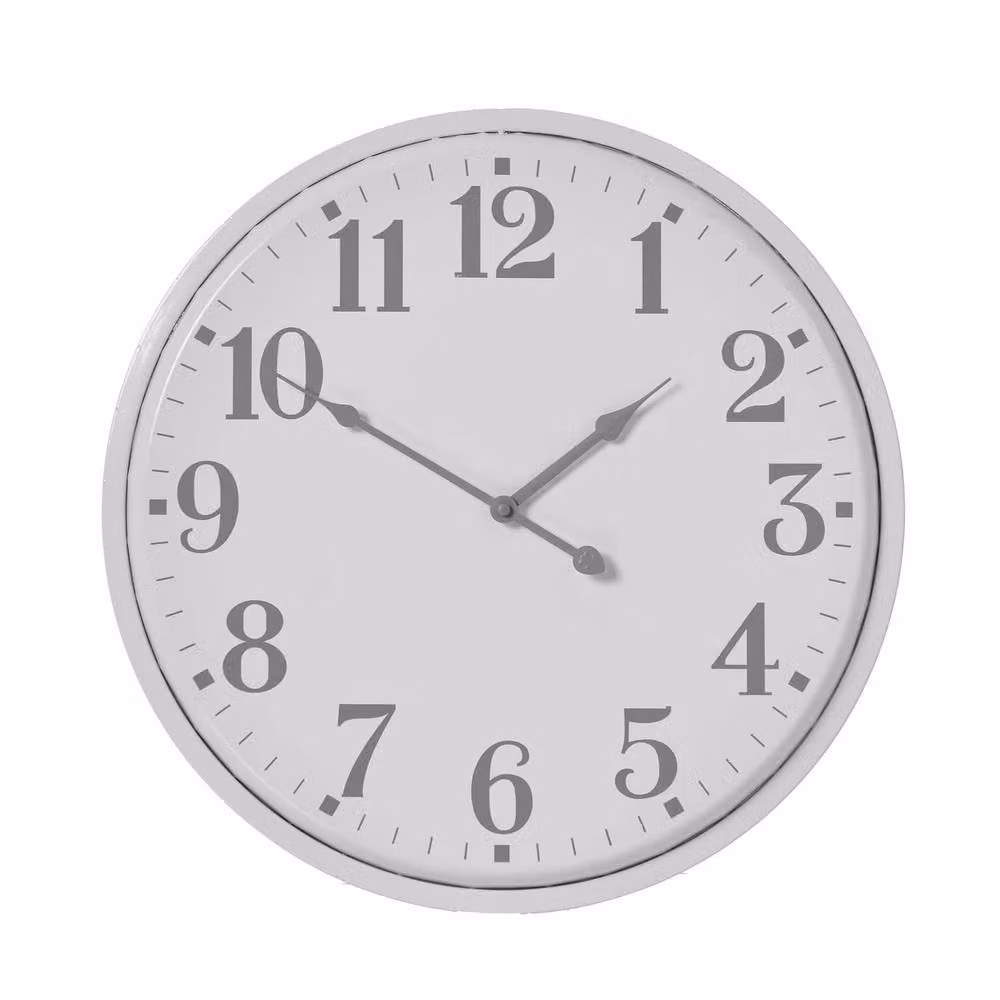 Wyld Haus Minimalist Round Analog Wall Clock in White and Grey, Diameter: 80 cm – 2