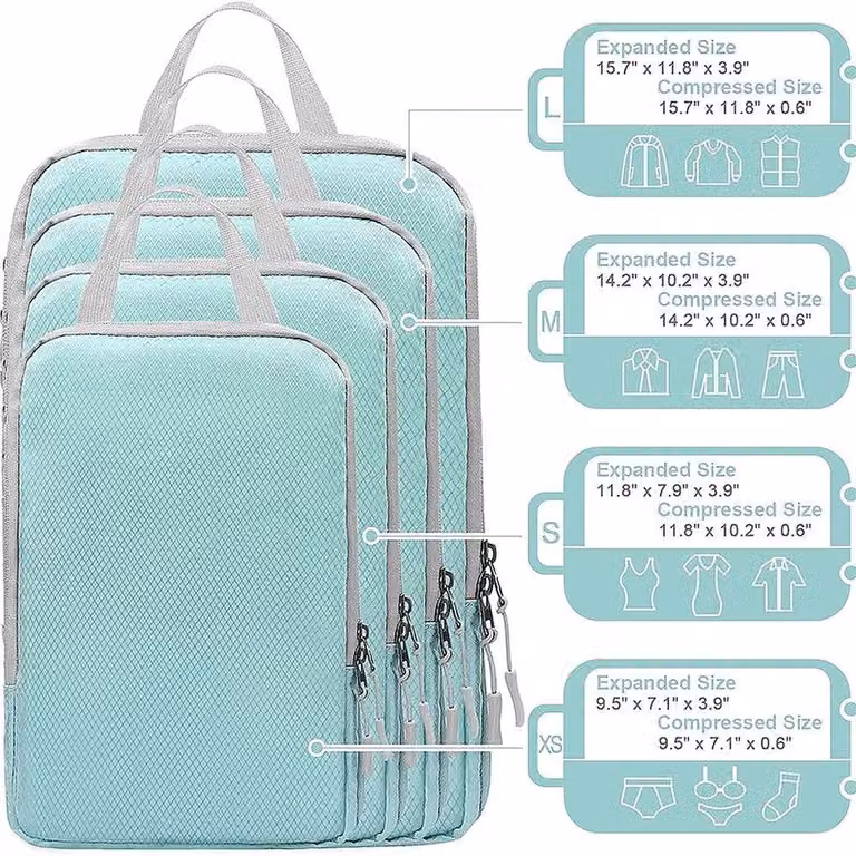 YnysTec 4 Piece Compression Suitcase Organiser and Packing Cubes in Black