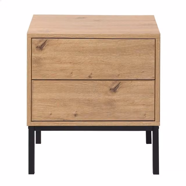 CALICOSY Lenny Bedside Table with 2 Drawers in Light Oak, H 50 cm x W 40 cm x D 45 cm – 1