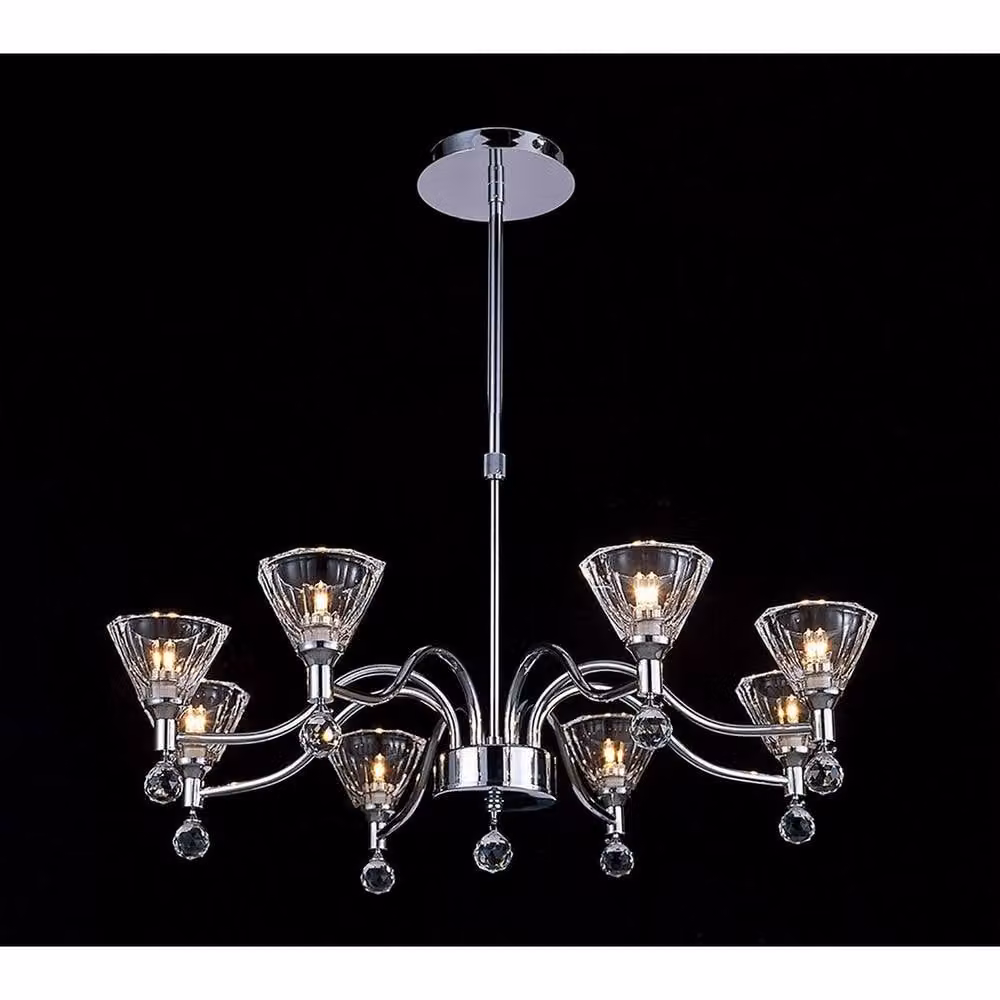 Netlighting Neptune Round 8 Light Pendant with Crystal and Glass in Polished Chrome and Silver – 2