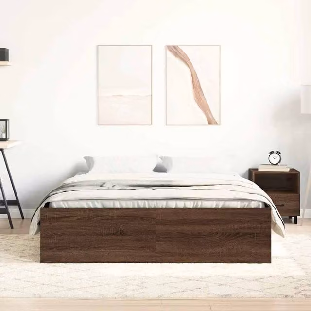 Berkfield Home Modern Bed Frame in Brown Oak, W/D/H: 120 x 200 x 35 cm