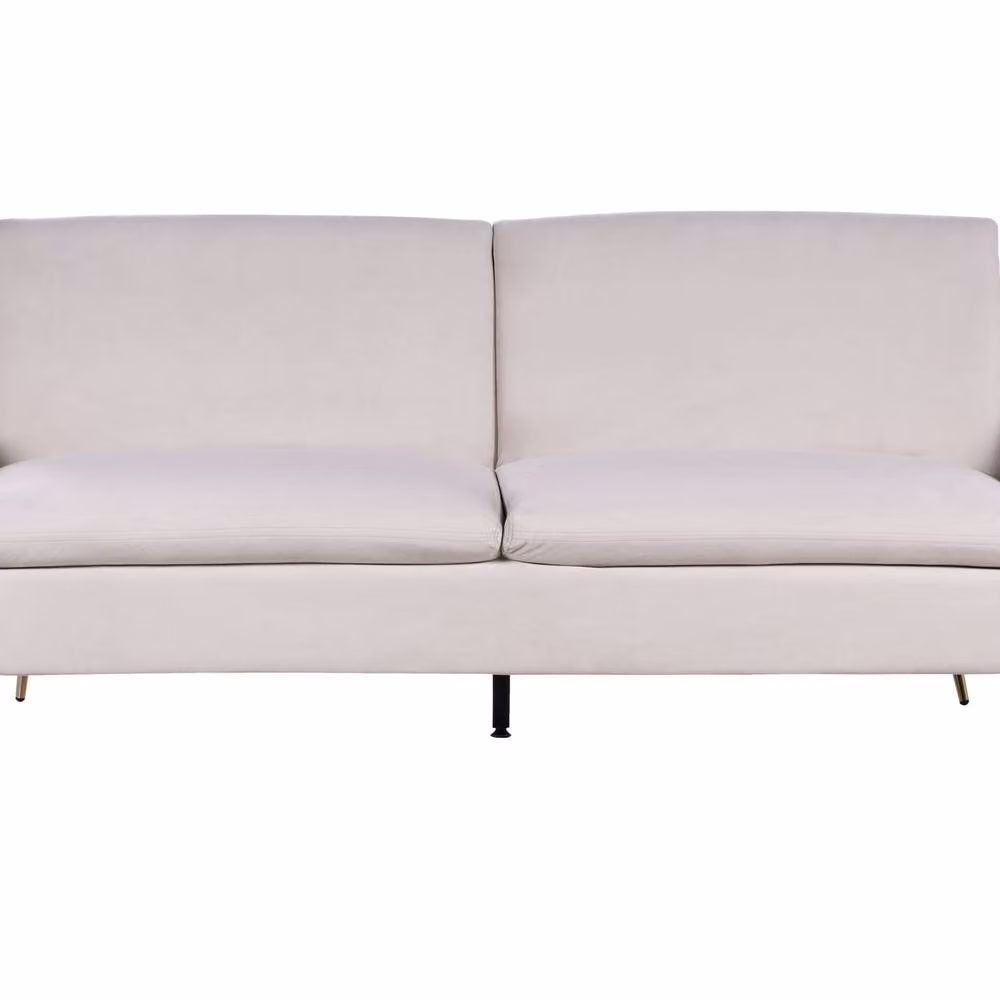 Wyld Haus Beige Velvet 3-Seater Click-Clack Sofa Bed with Solid Wood Frame – 2