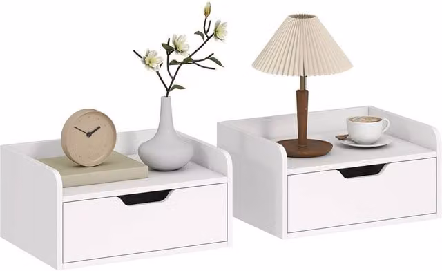 EONLION Set of 2 Modern Wall Mounted Floating Nightstands in White, Width: 100 cm – 1