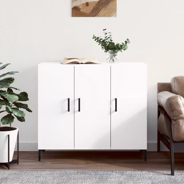 Berkfield Home Modern White Sideboard in Matt MDF and Metal, W/D/H: 90 x 34 x 80 cm – 1