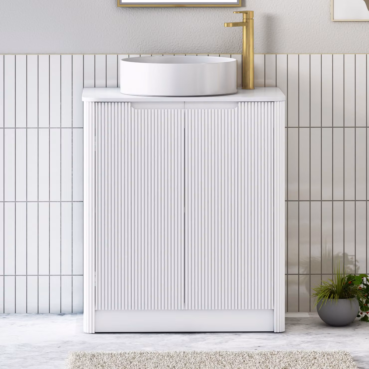 Royal Bathrooms Avenza Matt White Floor Standing 2 Door Vanity Unit with Plain White Worktop