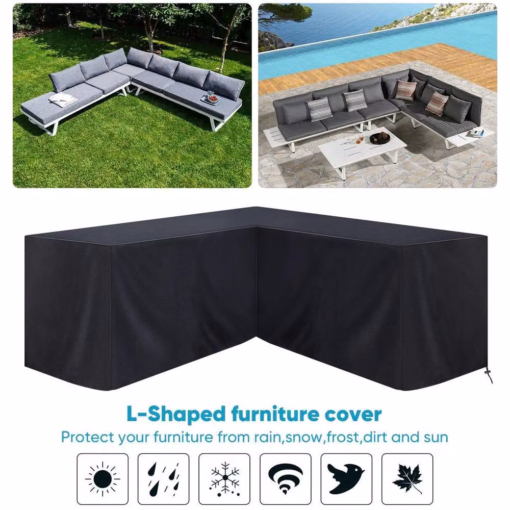 NESTLUNE Waterproof Rattan L-Shape Corner Sofa Cover in Black, W: 100 cm, D: 15 cm, H: 15 cm – 4