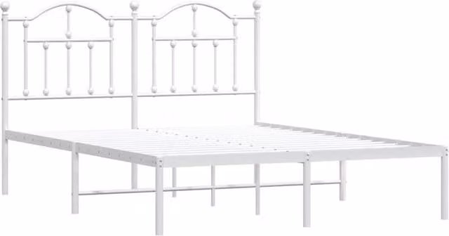 Berkfield Home Metal Bed Frame with Headboard in White, W/D/H: 150 x 200 cm – 1