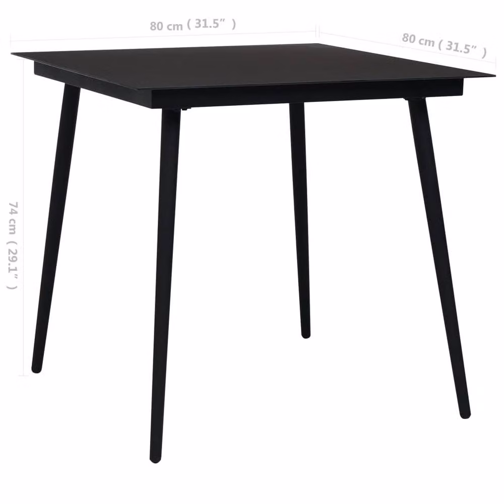 Berkfield Home Garden Dining Table in Black Steel and Glass, W/D/H: 80 x 80 x 74 cm – 3