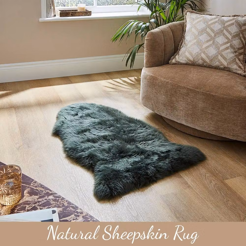 Infinity Leather Green Natural Wool Single Sheepskin Rug, W: 90 cm, D: 60 cm – 4