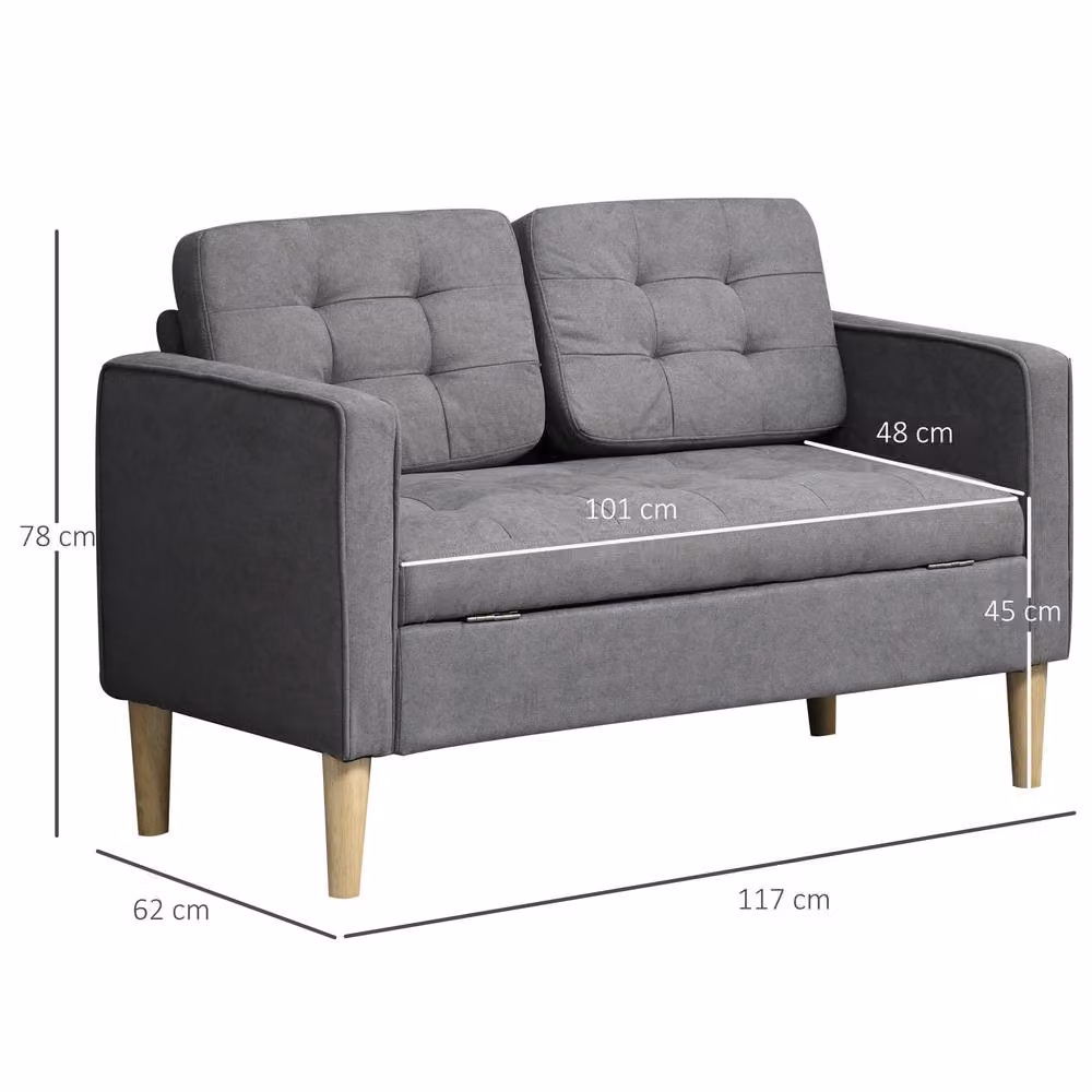 STILVORA Grey Fabric Upholstered Sofa with Hidden Storage and Solid Rubberwood Frame – 2