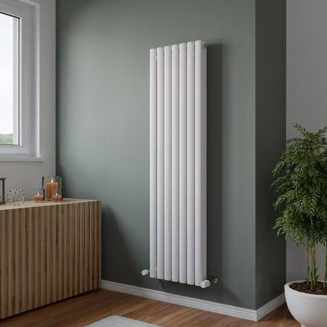 Agadon Neo Duplex Oval Tube Vertical Designer Radiator in White, H 150 cm x W 41 cm x D 41 cm