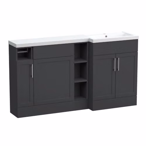 Balterley Pirehill Classic Corner Freestanding 3 Door Bathroom Vanity Unit with Open Shelf and Soft Close Doors, Anthracite Grey, W: 150 cm – 4