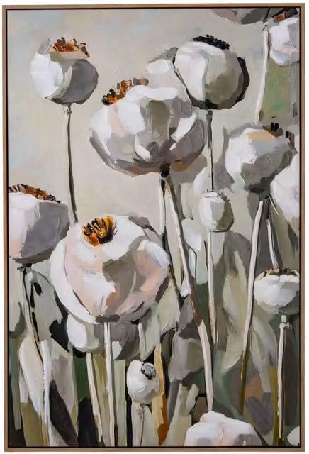 Lemon Pavilion Furniture and Decor Poppy Heads Hand Painted Multicolour Canvas in Wood Frame, W: 80 cm, H: 120 cm