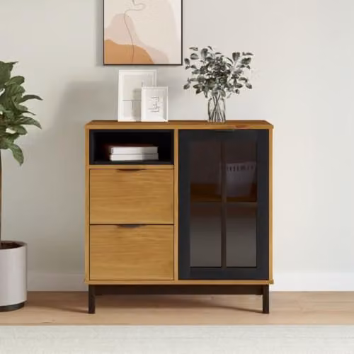 vidaXL FLAM Sideboard in Brown Solid Wood Pine with Glass Door W/D/H: 80 x 40 x 80 cm – 2