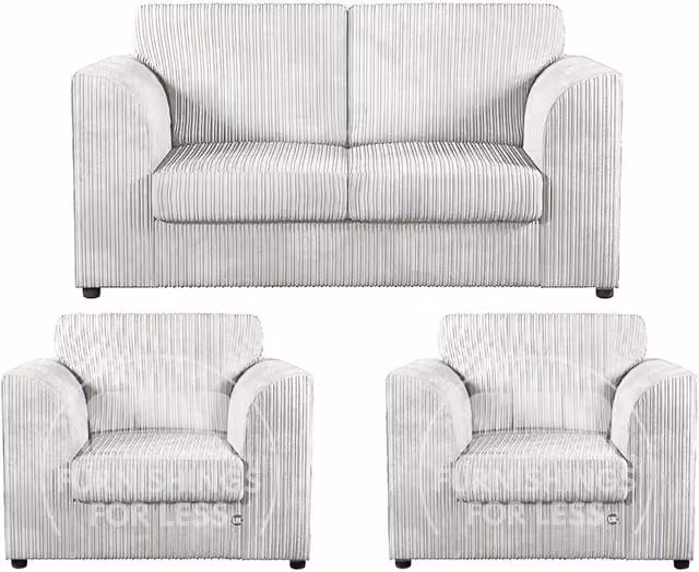 Furnishings For Less UK Luxor 3 Piece Fabric Sofa Suite in Silver Jumbo Cord