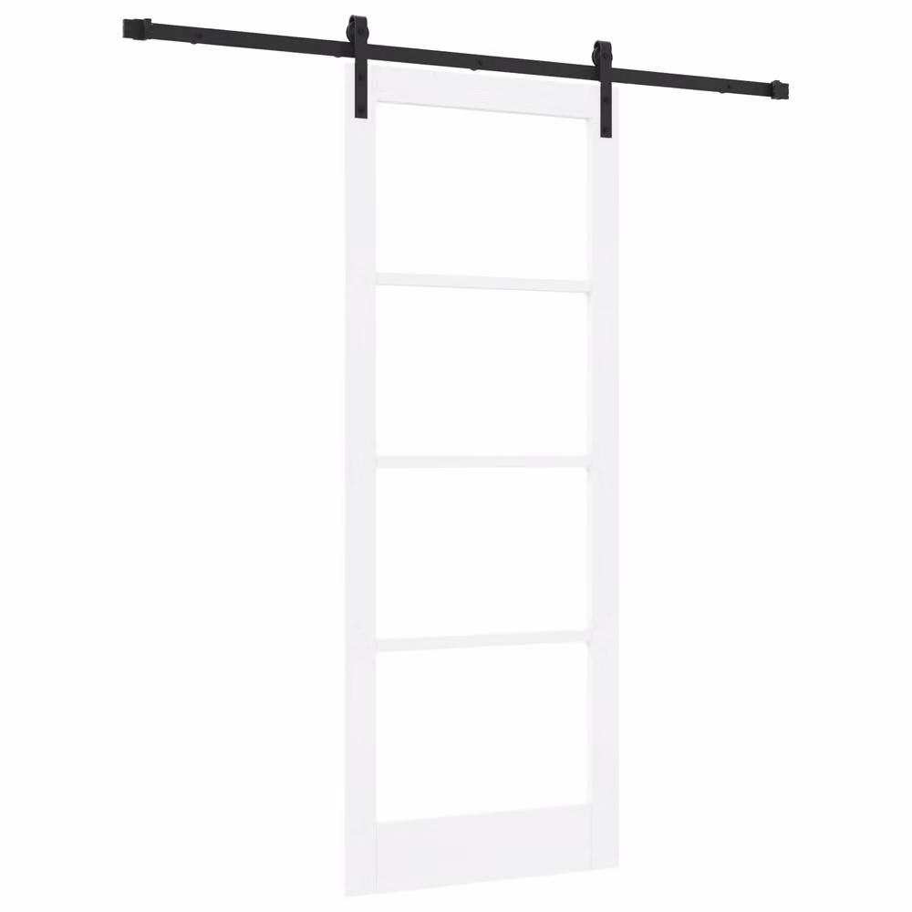 Berkfield Home Orkdal Modern Sliding Door with Hardware Set in White Lacquered Solid Wood and Glass – 2