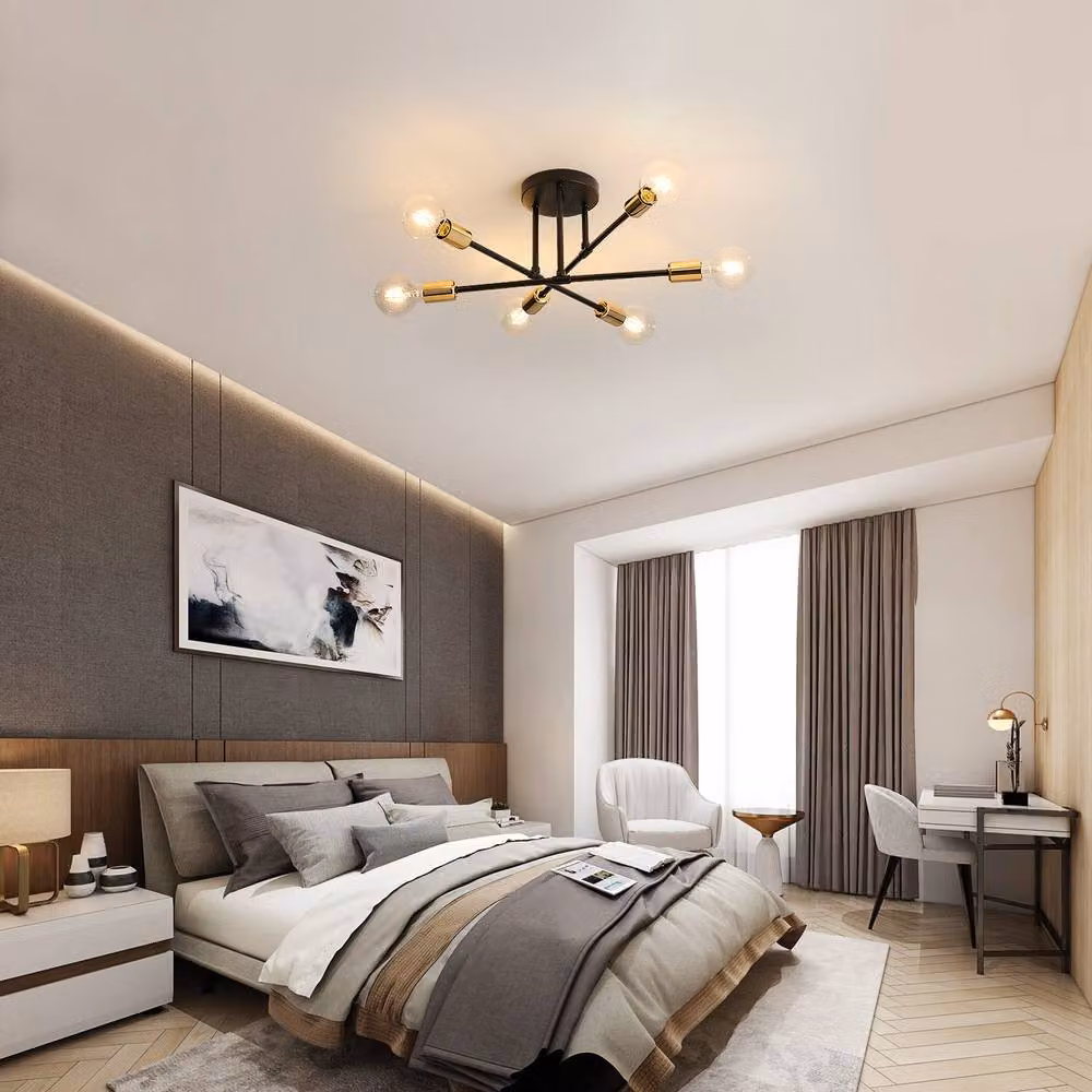 COMELY Industrial 6-Light Ceiling Chandelier in Gold and Black – 3