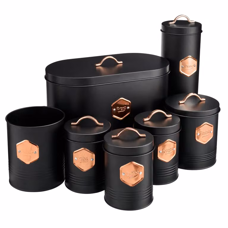 Cooks Professional 7 Piece Airtight Kitchen Canister Set in Black and Copper