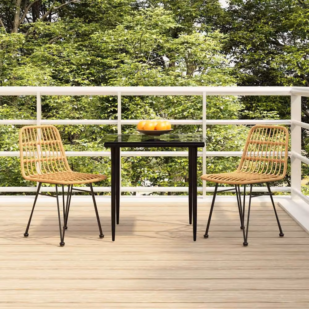 Berkfield Home Beautiful 3 Piece Poly Rattan Garden Dining Set with Glass Top in Tan – 2