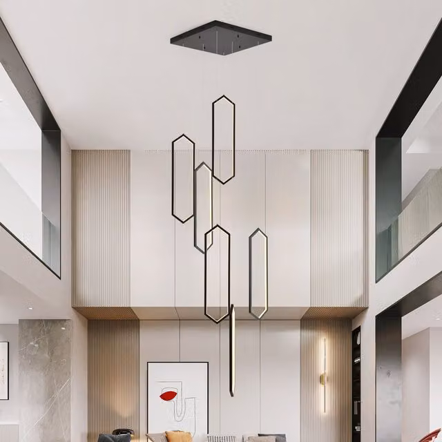 Garwarm 6-Light LED Dimmable Modern Cluster Pendant Chandelier in Black with Remote Control and Height Adjustable Design