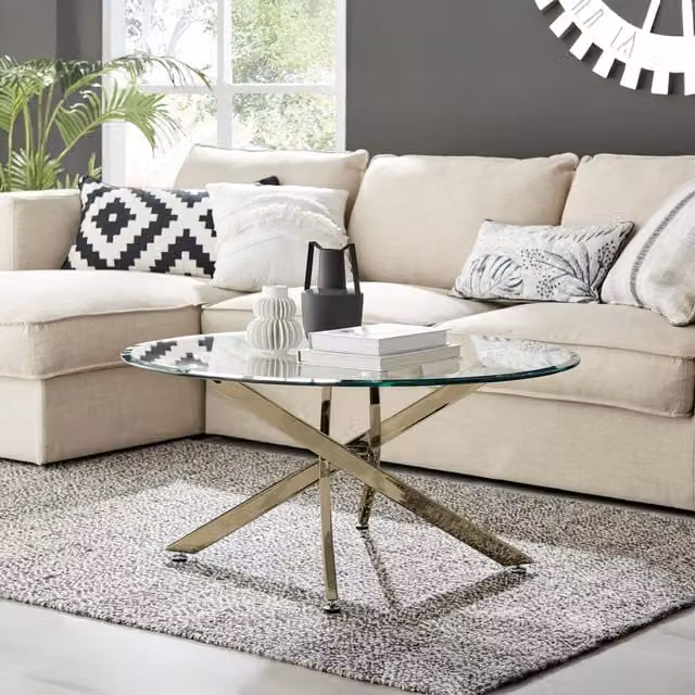 FurnitureboxUK Novara Round Glass and Gold Metal Coffee Table