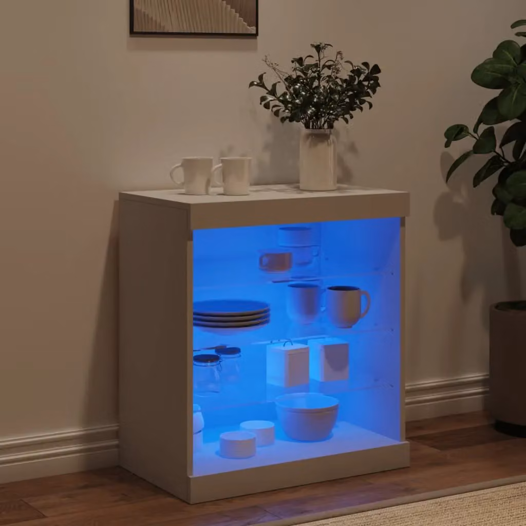 Berkfield Home Modern White Sideboard with Integrated LED Lights W: 60.5 cm, D: 37 cm, H: 67 cm – 2
