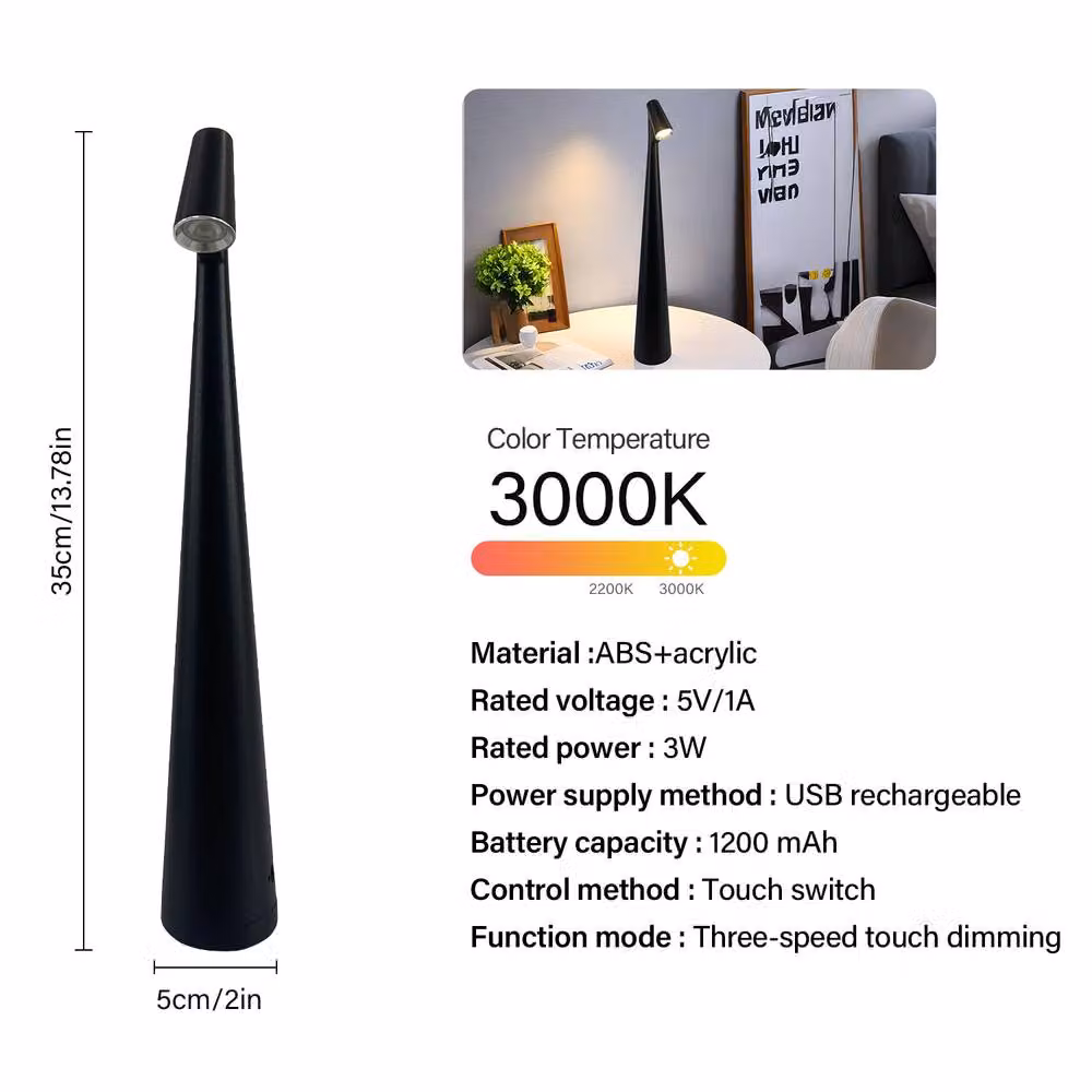 INMTFEI Rechargeable USB-C LED Table Lamp with Warm White Touch Control in Black – 4