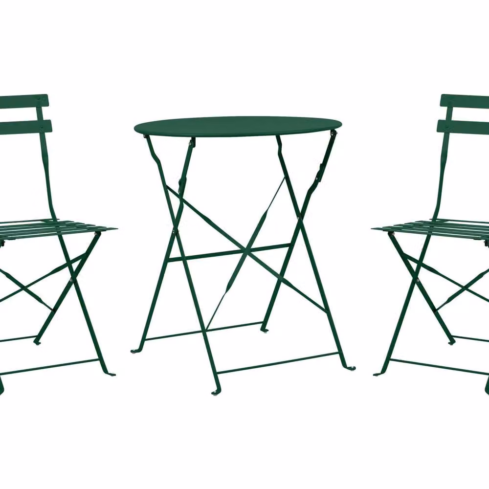 Wyld and Coco 3 Piece Folding Bistro Set in Dark Green Matt Steel – 2