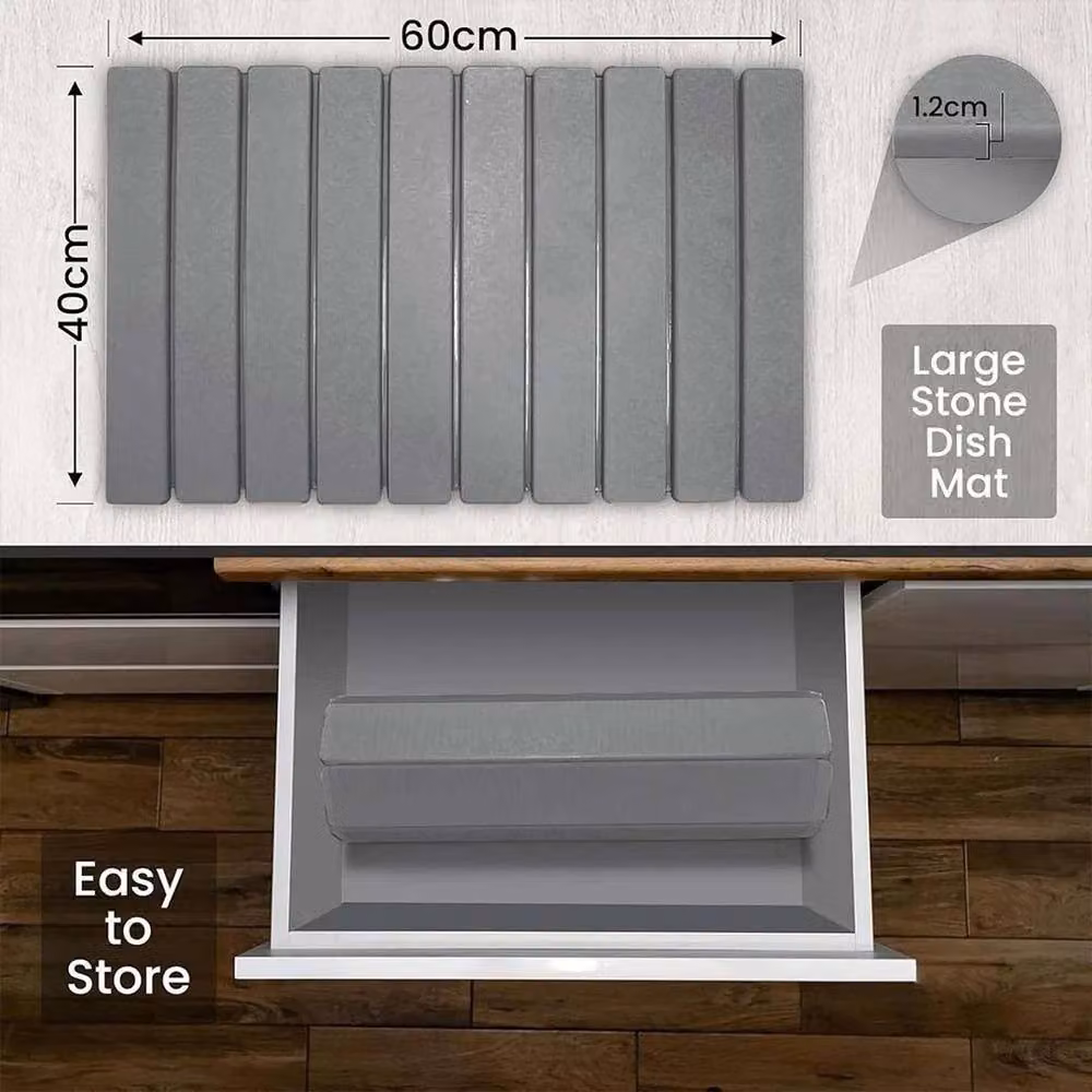 FLAVORA Grey Foldable Diatomaceous Earth Drying Mat, W: 60 cm, D: 39 cm – 2