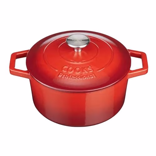 Cooks Professional Enamelled Cast Iron 20cm Casserole Dish with Lid and Handles, 2.8 l, Red – 1