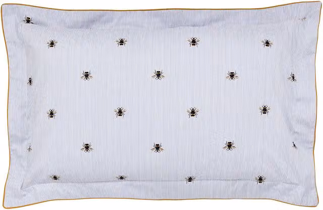 Joules Botanical Bee Blue Cotton Percale Oxford Pillowcase