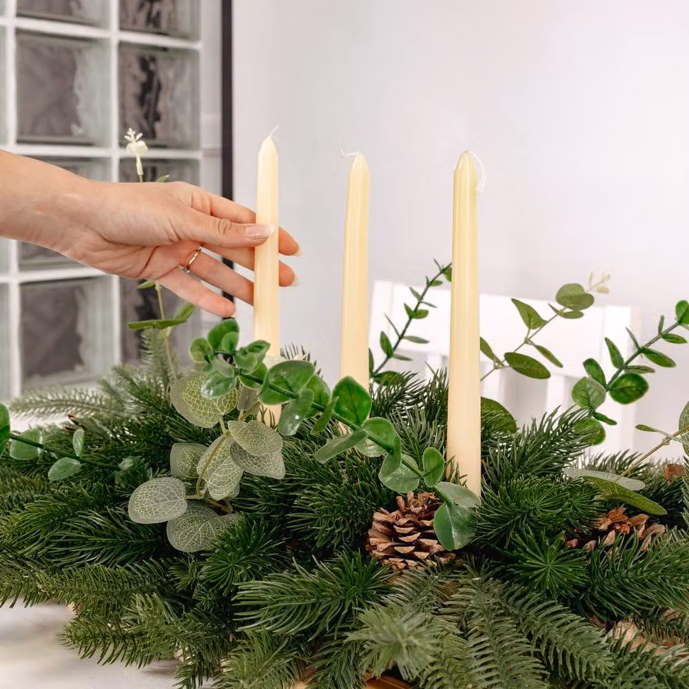 Marco Paul Luxury Taper Candle Holder with Green Artificial Floral Garland – 2