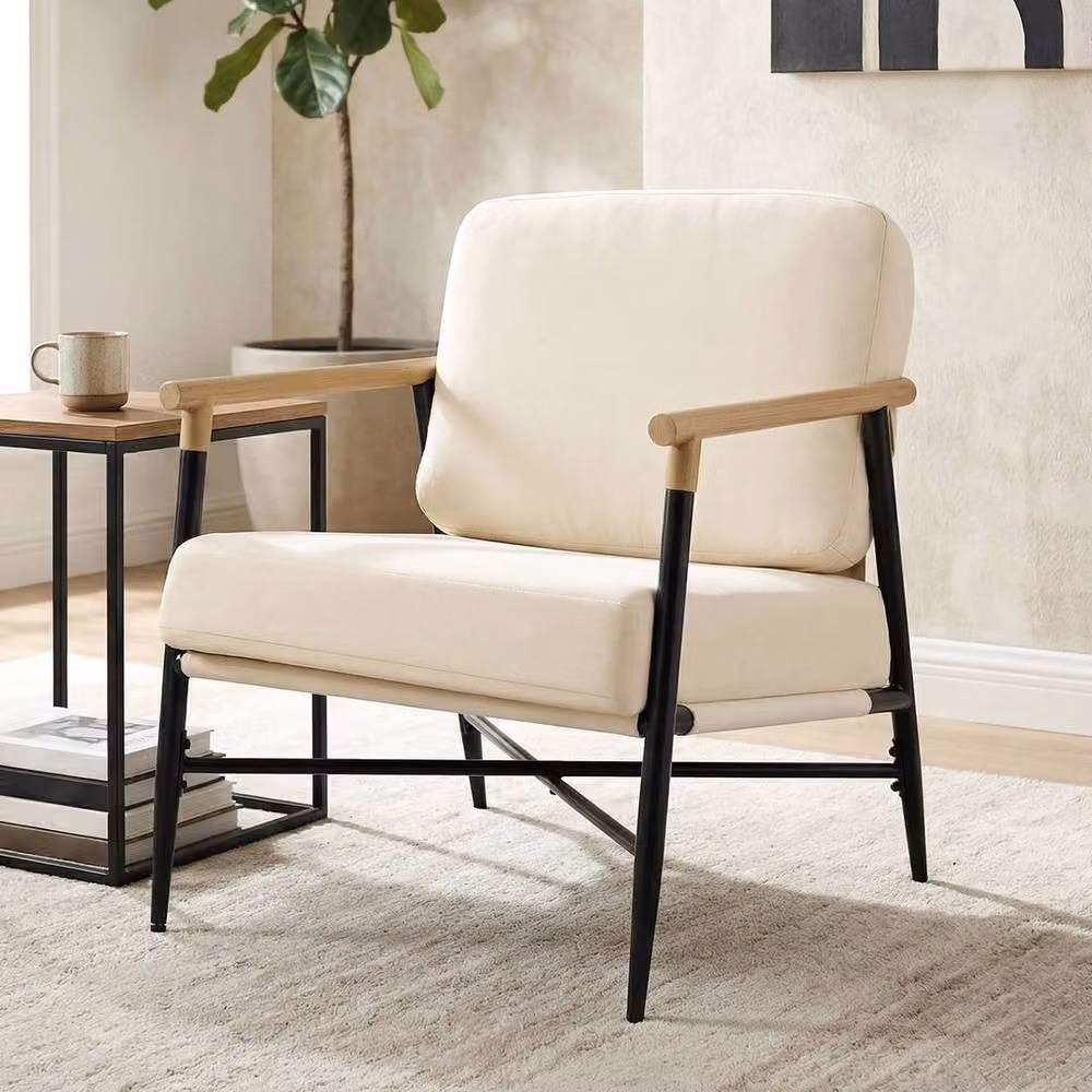 Kelvenix Modern Lounge Accent Armchair in Beige with Metal Frame and Armrests – 2