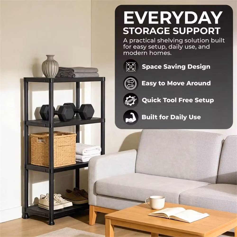 Nordara 4-Tier Plastic Freestanding Storage Shelf Unit in Black – 3
