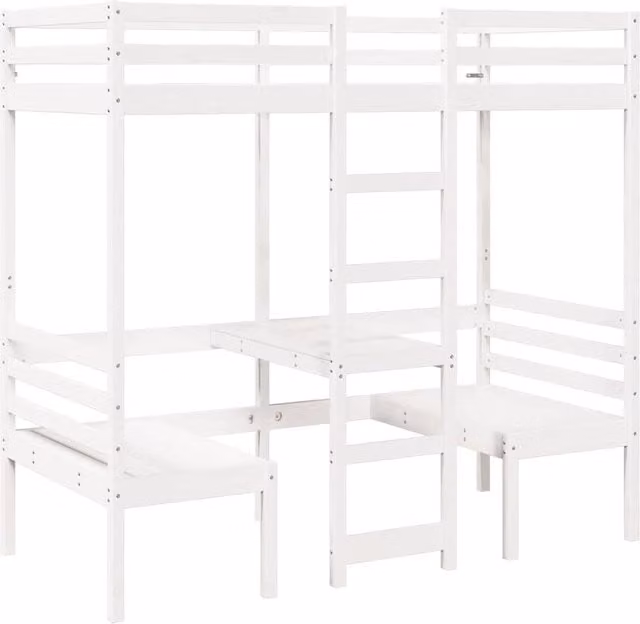 Berkfield Home Loft Bed Frame with Desk and Chairs in White Solid Wood Pine W/D/H: 75 x 190 x 75 cm