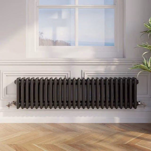 Temprazo Black Steel Wall Mounted Column Radiator W/D/H: 42.5 x 10.0 x 30.0 cm