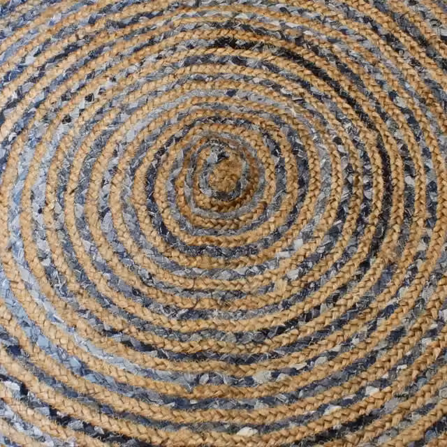 KDMK Handmade Woven Jute and Recycled Cotton Denim Rug in Multicolour Abstract Design