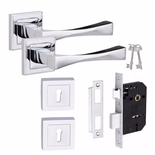 Golden Grace Astrid Straight Door Handles and Key Lock Set in Polished Chrome