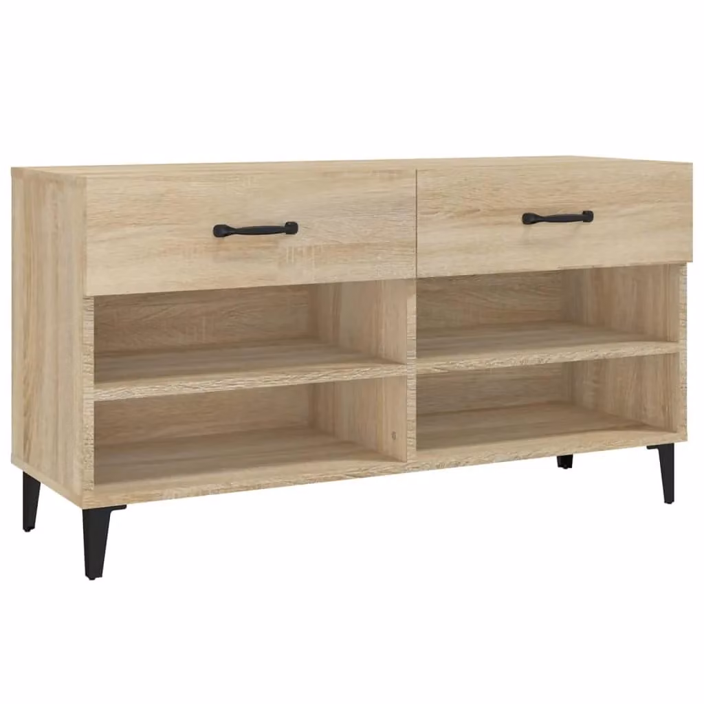 Berkfield Home Sonoma Oak Shoe Cabinet in Brown, W: 102 cm, D: 35 cm, H: 55 cm – 2